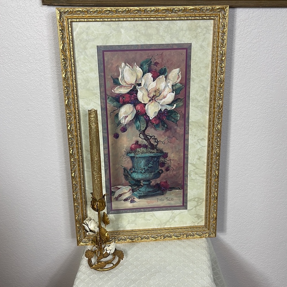Home Interiors Homco Barbara Mock Magnolia Topiary Vase Framed Print